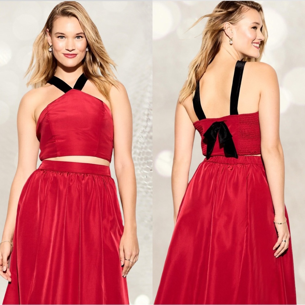 NWTS🌹THE OCCASION XL🌹ELITE LINE CRIMSON RED TAFFETA FIT & FLARE TOP SKIRT SET - Picture 3 of 16